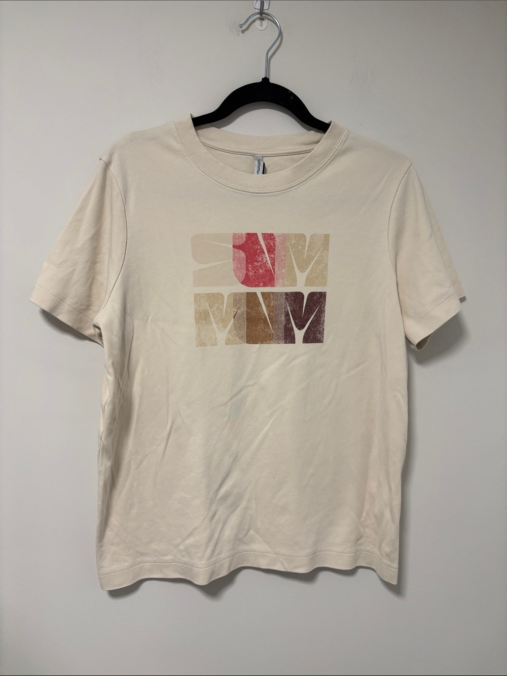 Summum Cream Short Sleeve Graphic Tee with Retro Block Print